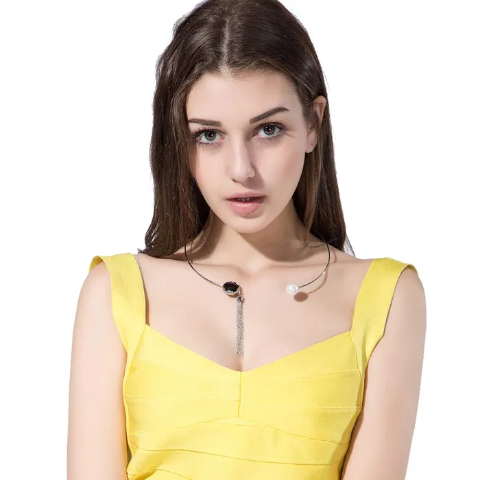 Yellow Chimes A5 Grade Crystal DesignerHalf Ring Type Necklace For Women Girls Yellow Chimes Necklaces