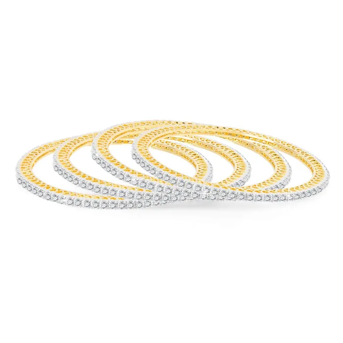 Yellow Chimes American Diamond Bangles Set for Women Gold Plated High Grade Authentic White AD Jewellery Bangles Set for Women and Girls Yellow Chimes Earrings