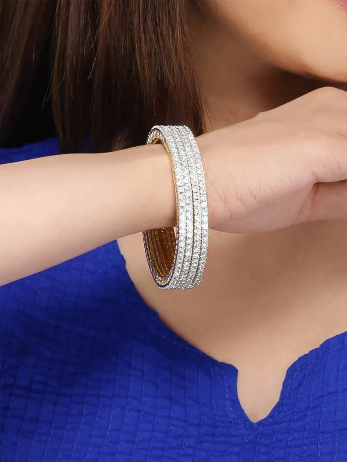 Yellow Chimes American Diamond Bangles Set for Women Gold Plated High Grade Authentic White AD Jewellery Bangles Set for Women and Girls Yellow Chimes Earrings