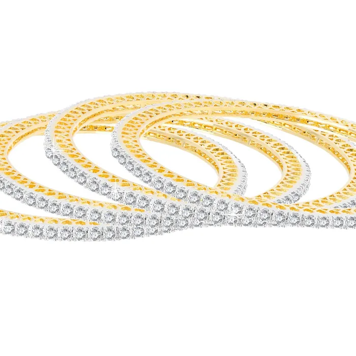 Yellow Chimes American Diamond Bangles Set for Women Gold Plated High Grade Authentic White AD Jewellery Bangles Set for Women and Girls Yellow Chimes Earrings