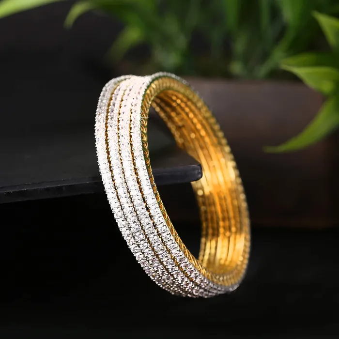 Yellow Chimes American Diamond Bangles Set for Women Gold Plated High Grade Authentic White AD Jewellery Bangles Set for Women and Girls Yellow Chimes Earrings