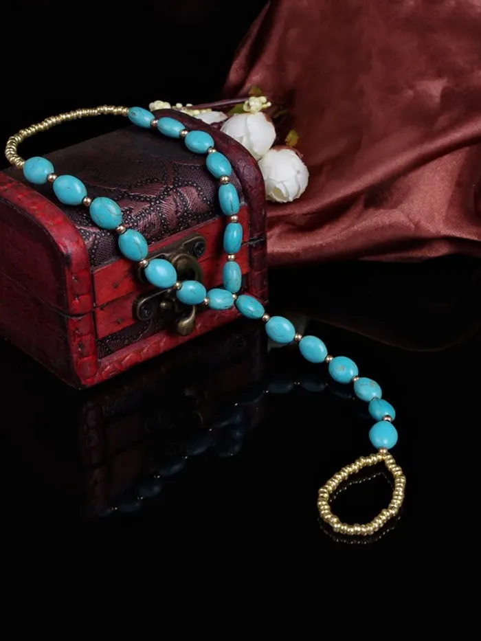 Yellow Chimes Anklets For Women Boho Blue Beaded Anklet With Toe Ring Summer Beach Foot Stone Jewellery For Women and Girls Yellow Chimes Necklaces