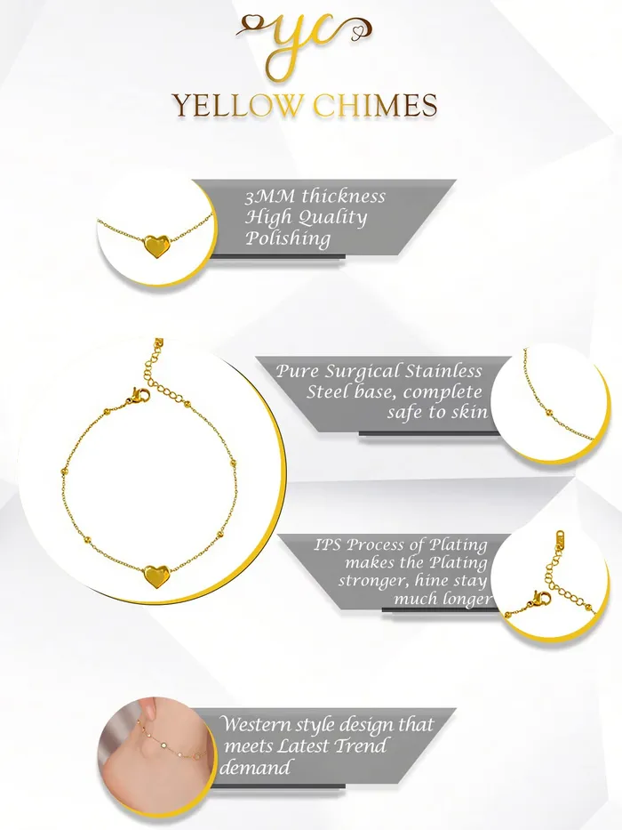 Yellow Chimes Anklets for Women GoldPlated Layered Love Heart Chain Anklet For Women and Girls Yellow Chimes Necklaces