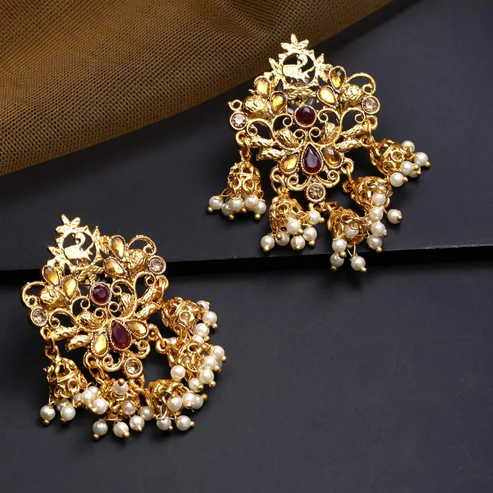 Yellow Chimes Antique Multicolour Copper Gold Plated Traditional Peacock Designer Dangle Earrings Women and Girls Yellow Chimes Earrings