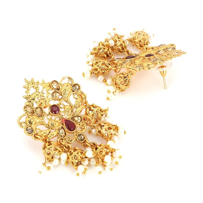 Yellow Chimes Antique Multicolour Copper Gold Plated Traditional Peacock Designer Dangle Earrings Women and Girls Yellow Chimes Earrings