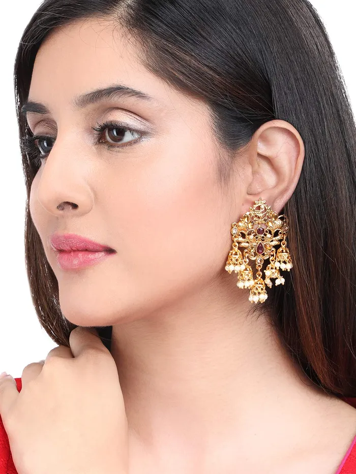 Yellow Chimes Antique Multicolour Copper Gold Plated Traditional Peacock Designer Dangle Earrings Women and Girls Yellow Chimes Earrings