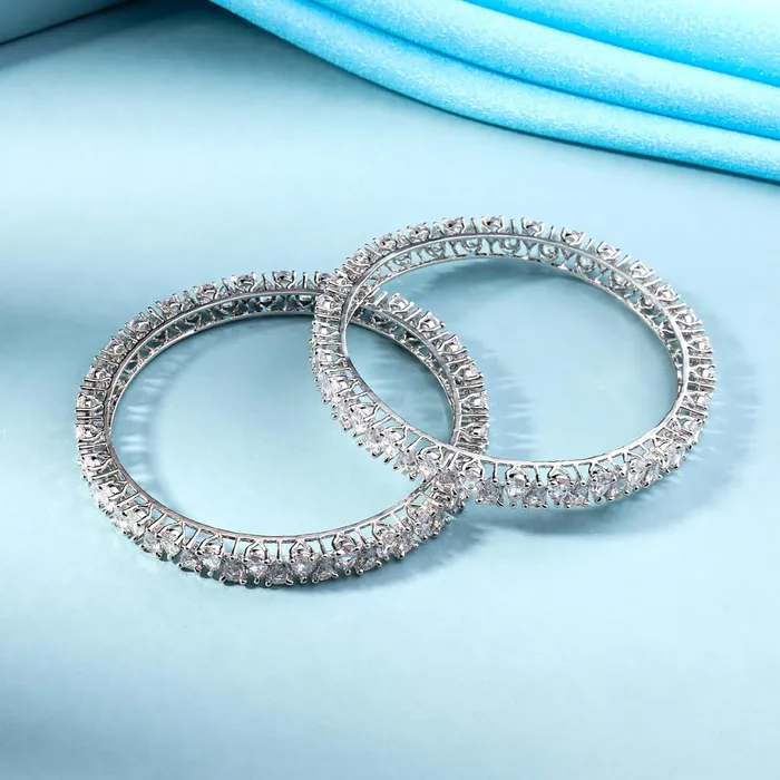 Yellow Chimes Bangles for Women and Girls American Diamond Bangles for women Silver Tone White AD Studded Bangles for girls Birthday Gift For girls and women Anniversary Gift for Wife Yellow Chimes Earrings