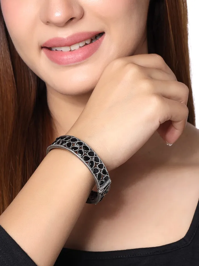 Yellow Chimes Bangles for Women and Girls Traditional Silver Oxidised Bangles Silver Bangles for Girls Black Stone BangleBirthday Gift For girls and women Anniversary Gift for Wife Yellow Chimes Earrings