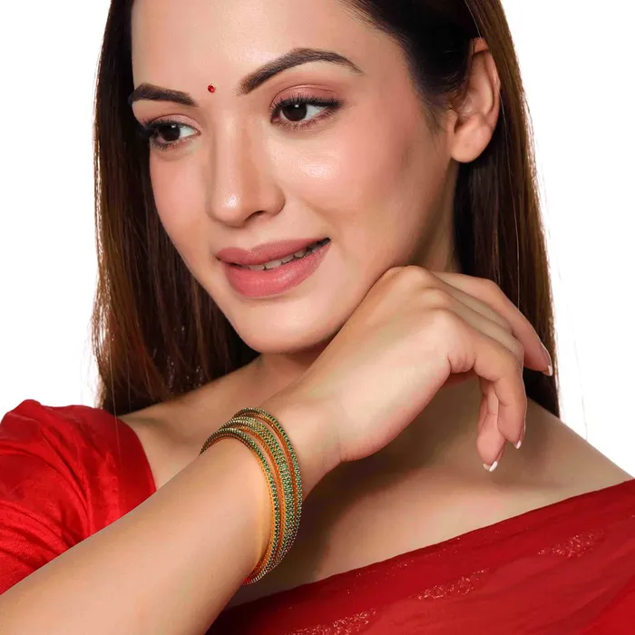 Yellow Chimes Bangles for Women Girls Traditional American Diamond Bangles for women Gold Tone Green AD Stone Bangles for girls Birthday Gift For girls women Anniversary Gift for Wife Yellow Chimes Necklaces