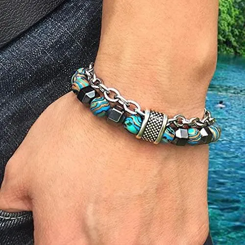 Yellow Chimes Bracelet for Men and Boys Fashion Blue Beads Bracelets for Men Stainless Steel Punk Chain Bead Bracelet for Boys Birthday Gift For Boys and Men Anniversary Gift for Husband Yellow Chimes Rings