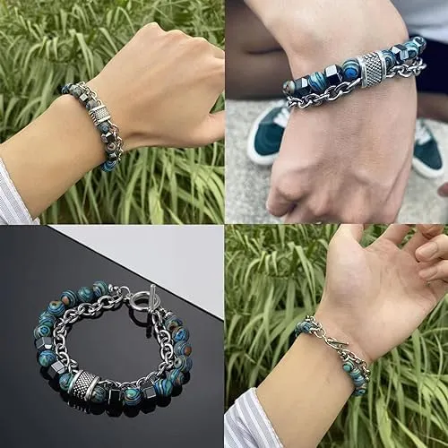 Yellow Chimes Bracelet for Men and Boys Fashion Blue Beads Bracelets for Men Stainless Steel Punk Chain Bead Bracelet for Boys Birthday Gift For Boys and Men Anniversary Gift for Husband Yellow Chimes Rings