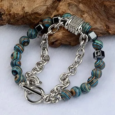 Yellow Chimes Bracelet for Men and Boys Fashion Blue Beads Bracelets for Men Stainless Steel Punk Chain Bead Bracelet for Boys Birthday Gift For Boys and Men Anniversary Gift for Husband Yellow Chimes Rings
