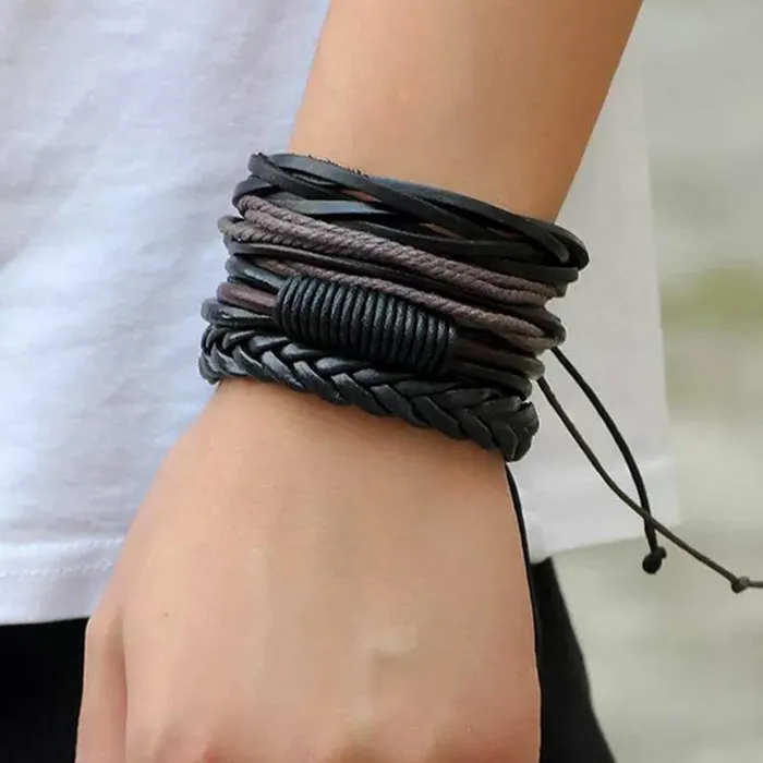 Yellow Chimes Bracelets for Men and Boys Combo of Black Multilayered Leather Bracelet Birthday Gift for Men and Boys Anniversary Gift for Husband Yellow Chimes Earrings