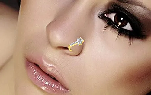 Yellow Chimes Bracelets Yellow Chimes A5 Grade American Diamond Traditional Gold Plated Without Piercing Combo Nose Pins for Women Girls