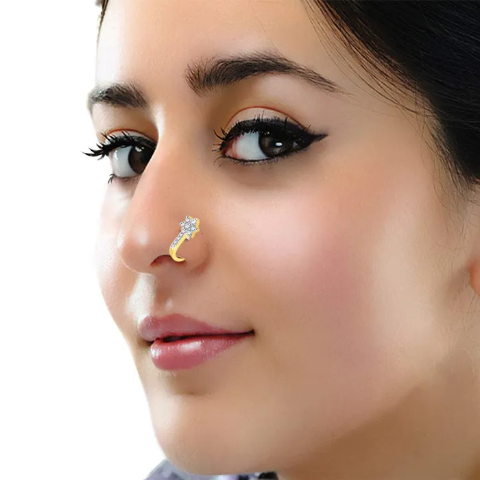 Yellow Chimes Bracelets Yellow Chimes A5 Grade American Diamond Traditional Gold Plated Without Piercing Combo Nose Pins for Women Girls