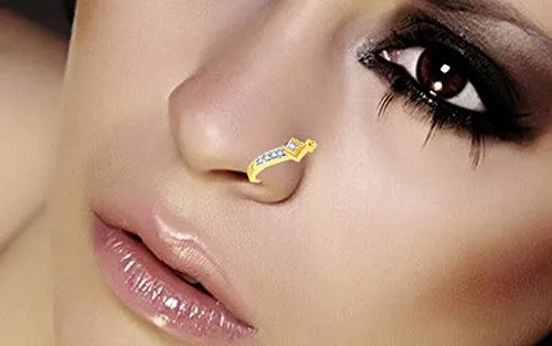Yellow Chimes Bracelets Yellow Chimes A5 Grade American Diamond Traditional Gold Plated Without Piercing Combo Nose Pins for Women Girls