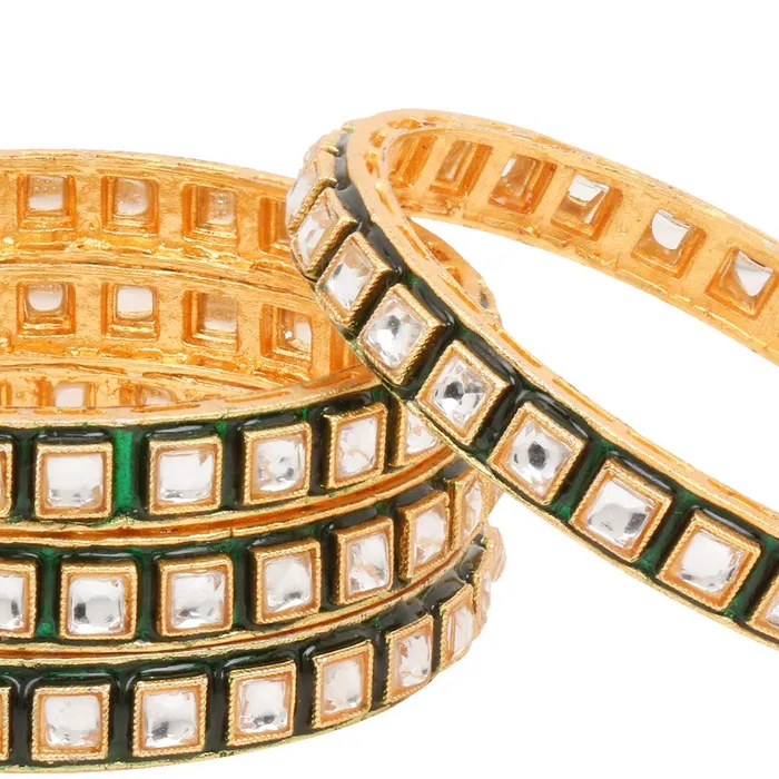 Yellow Chimes Bracelets Yellow Chimes Classic Design White Kundan Studded 4 PCs Traditional Gold Plated Bangles Set for Women and Girls 26