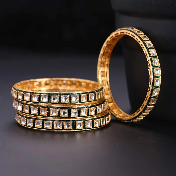 Yellow Chimes Bracelets Yellow Chimes Classic Design White Kundan Studded 4 PCs Traditional Gold Plated Bangles Set for Women and Girls 26