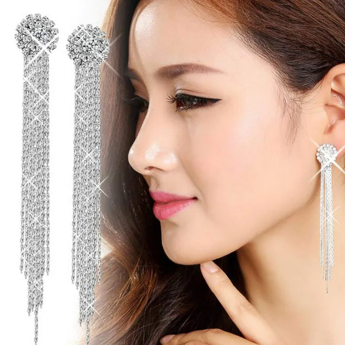Yellow Chimes Bracelets Yellow Chimes Crystal Floral Hanging Designer Tassels Silver Plated Earrings for Women and Girls