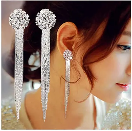 Yellow Chimes Bracelets Yellow Chimes Crystal Floral Hanging Designer Tassels Silver Plated Earrings for Women and Girls