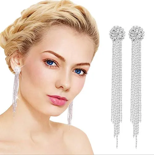 Yellow Chimes Bracelets Yellow Chimes Crystal Floral Hanging Designer Tassels Silver Plated Earrings for Women and Girls