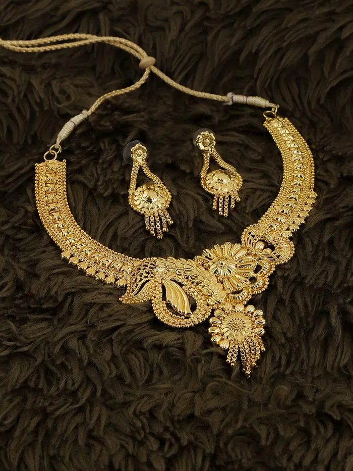 Yellow Chimes Bracelets Yellow Chimes Ethnic One Gram Gold Designer Antique Golden Traditional Choker Necklace with Earrings Jewellery Set for Women Girls