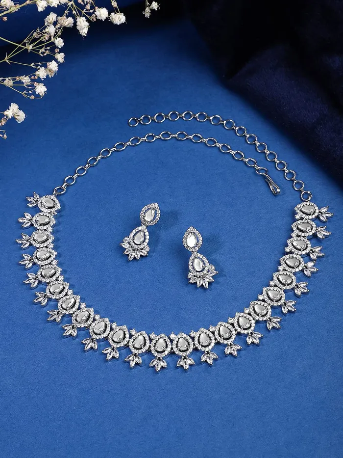 Yellow Chimes Bracelets Yellow Chimes Jewellery Set for Women American Diamond Bridal Wedding Multicolor AD Jewellery Necklace with Earring Set for Women and Girls Style 9