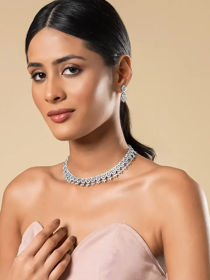 Yellow Chimes Bracelets Yellow Chimes Jewellery Set for Women American Diamond Bridal Wedding Multicolor AD Jewellery Necklace with Earring Set for Women and Girls Style 9
