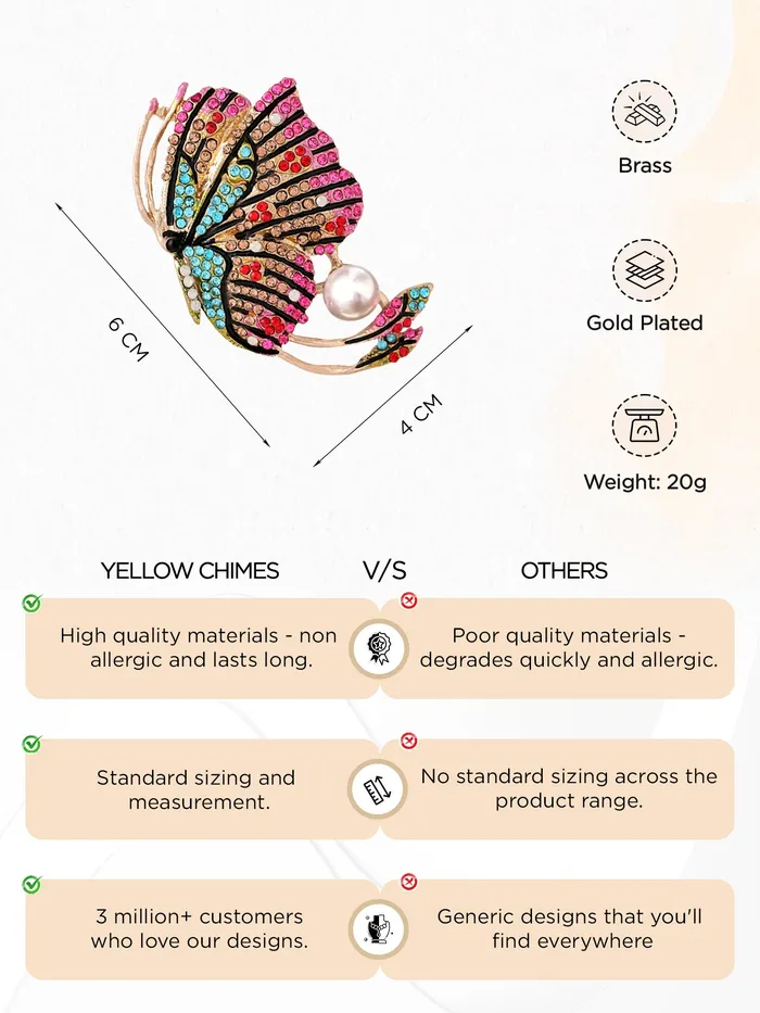 Yellow Chimes Brooch for Women Butterfly Shaped Brooch Fashionable Brooch for Girls and Women Multicolor1 Yellow Chimes Necklaces