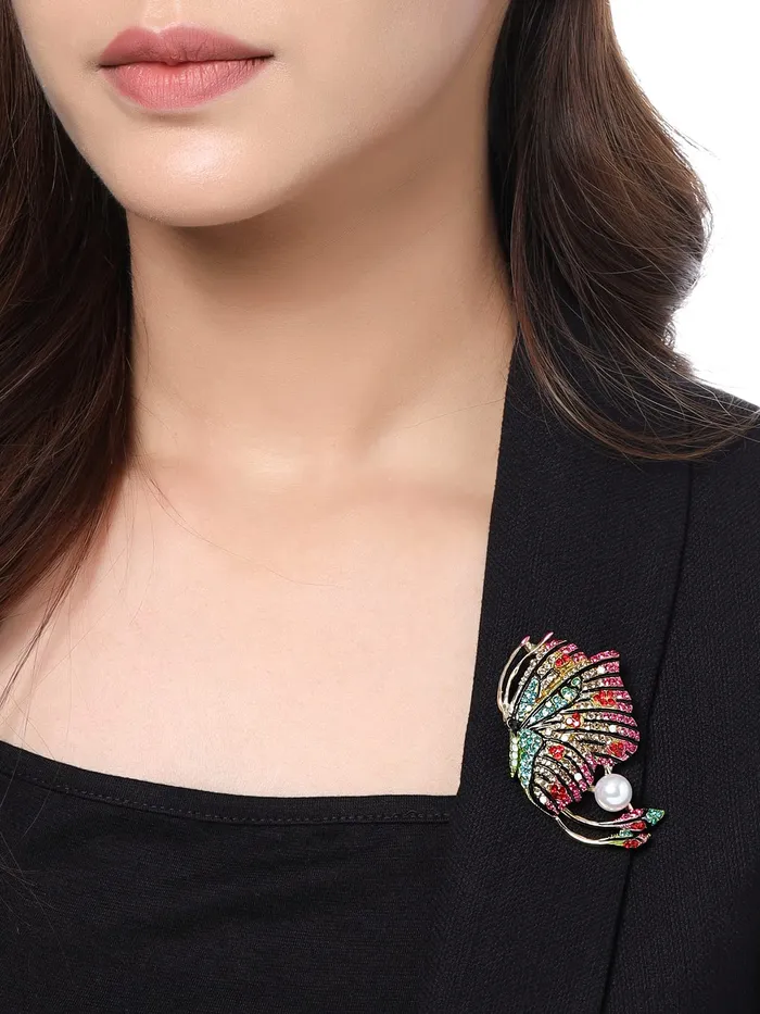 Yellow Chimes Brooch for Women Butterfly Shaped Brooch Fashionable Brooch for Girls and Women Multicolor1 Yellow Chimes Necklaces