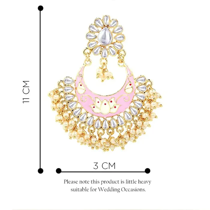 Yellow Chimes Chandbali Earrings for Women Ethnic Gold Plated Traditional Moti Beads Pink Meenakari Chand bali Earrings for Women and Girls Yellow Chimes Earrings