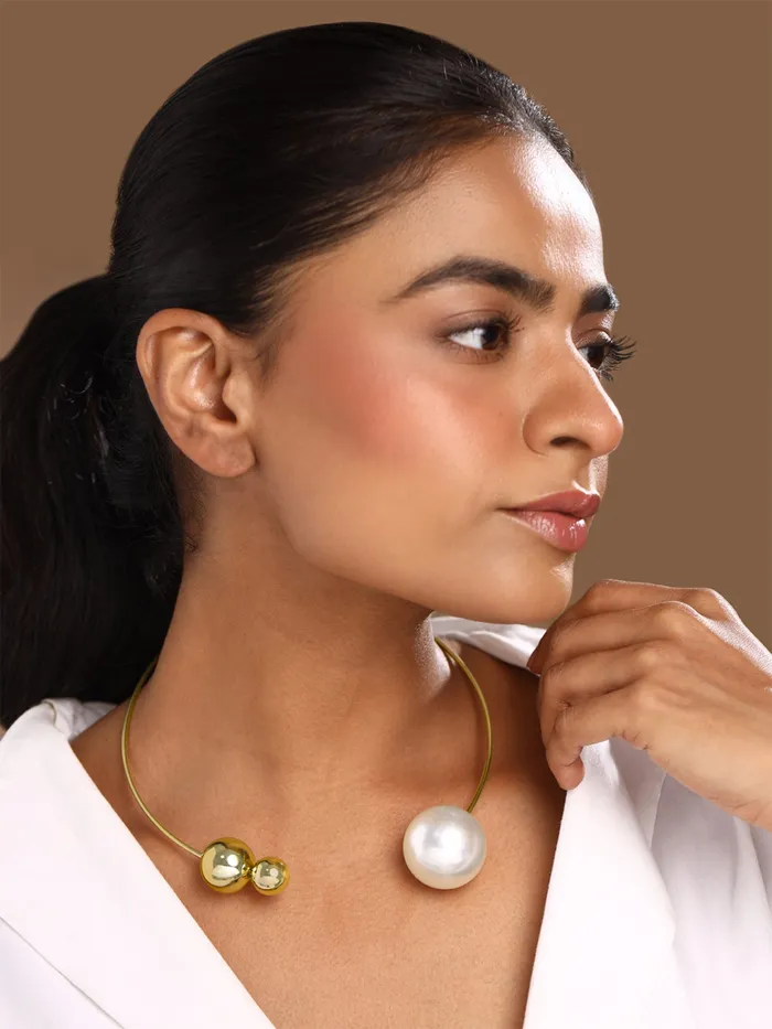 Yellow Chimes Choker Necklace for Women Fashion Golden Cuff Collar Necklace Pearl Open Choker Statement Necklace Western Necklace for Girls Birthday Anniversary Gift for Women Wife Yellow Chimes Rings