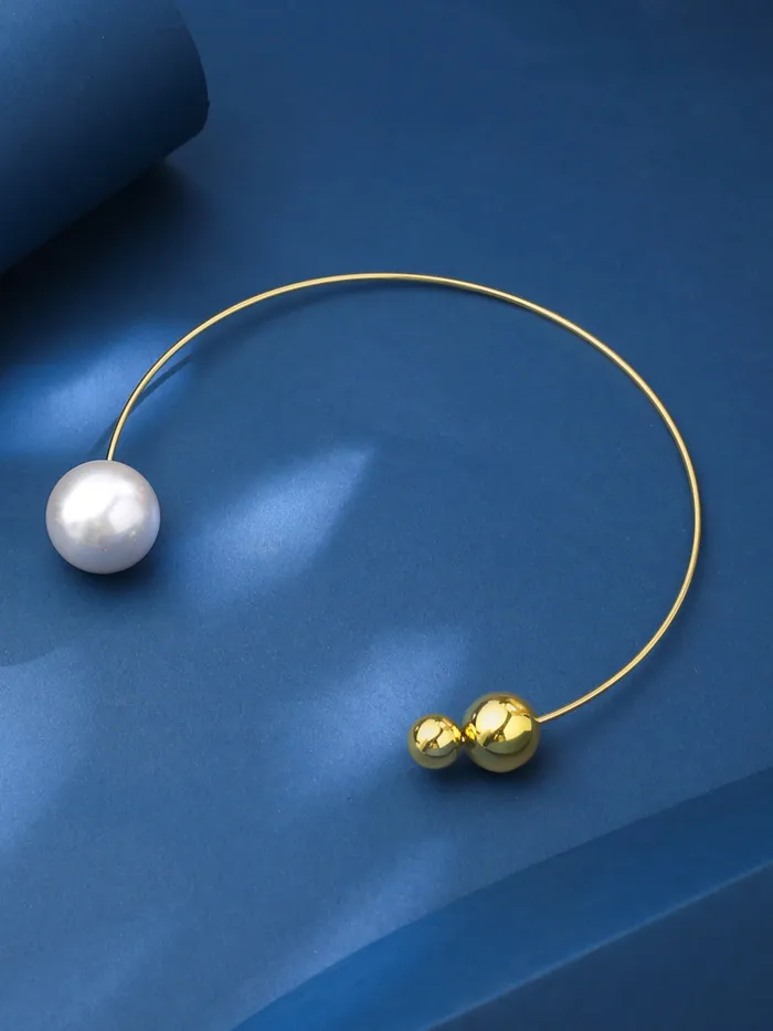 Yellow Chimes Choker Necklace for Women Fashion Golden Cuff Collar Necklace Pearl Open Choker Statement Necklace Western Necklace for Girls Birthday Anniversary Gift for Women Wife Yellow Chimes Rings