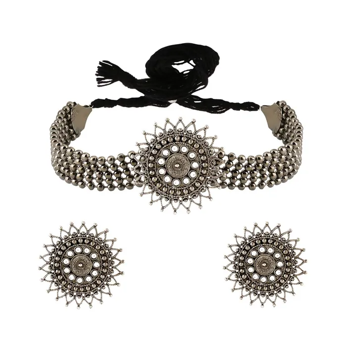 Yellow Chimes Classic German Silver Oxidised Jewellery Set Floral Crafted Traditional Choker Necklace Set for Women and Girls medium YCTJNS02FLWROXDSL Yellow Chimes Earrings Yellow Chimes Classic German Silver Oxidised Jewellery Set Floral Crafted Traditional Choker Necklace Set for Women and Girls medium YCTJNS02FLWROXDSL Yellow Chimes Earrings
