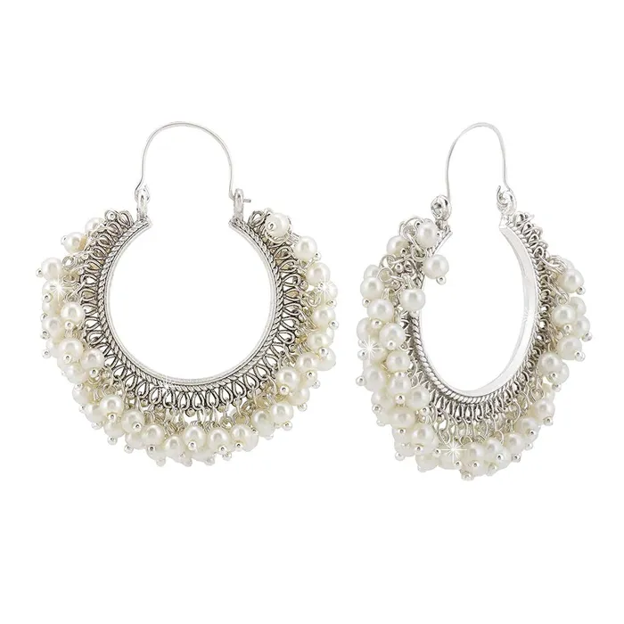 Yellow Chimes Combo Of 2 Pairs Latest Fashion Trendy Look Beautiful Design Silver Plated Pearls Hoop Earring Sets for Women and Girls Yellow Chimes Earrings