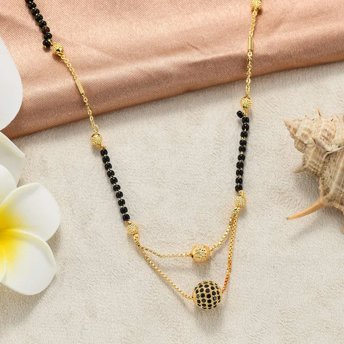 Yellow Chimes Combo of 2 PCs Ethnic Traditional Gold Plated Black Beads Mangalsutra Pendant Necklace for Women and Girls Yellow Chimes Earrings