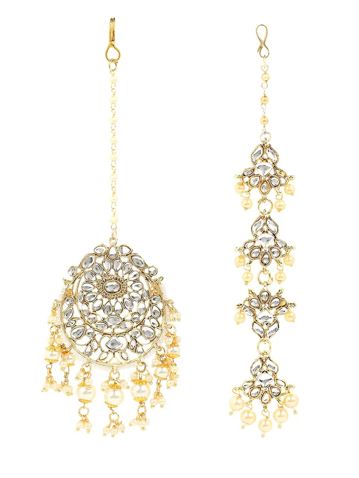 Yellow Chimes Combo of Traditional Gold Plated Studded Kundan Beads Design Ethnic Maang Tikka for Women and Girls Design 5 Yellow Chimes Earrings Yellow Chimes Combo of Traditional Gold Plated Studded Kundan Beads Design Ethnic Maang Tikka for Women and Girls Design 5 Yellow Chimes Earrings