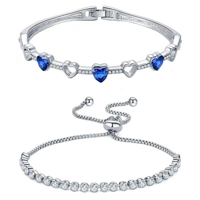 Yellow Chimes Crystal Bracelets for Women Combo of 2 Pcs BlueWhite Crystals Bracelet Silver Chain Bracelets for Women and Girls Yellow Chimes Earrings Yellow Chimes Crystal Bracelets for Women Combo of 2 Pcs BlueWhite Crystals Bracelet Silver Chain Bracelets for Women and Girls Yellow Chimes Earrings