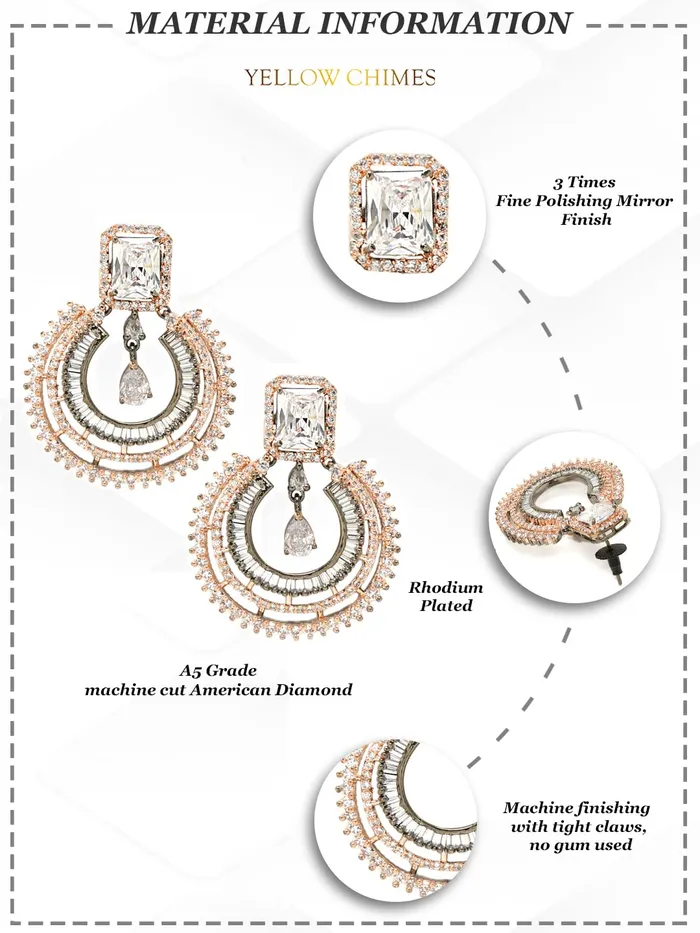 Yellow Chimes Earrings for Women American Diamond Earrings RhodiumPlated RoseGold White ADStudded Drop Earrings for Women and Girls Yellow Chimes Necklaces