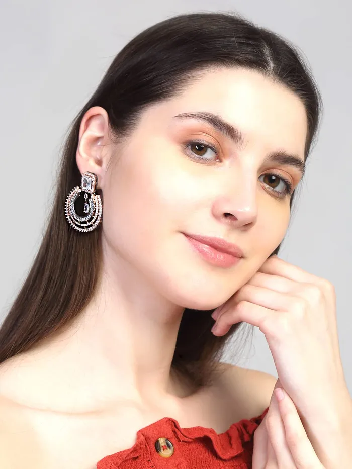 Yellow Chimes Earrings for Women American Diamond Earrings RhodiumPlated RoseGold White ADStudded Drop Earrings for Women and Girls Yellow Chimes Necklaces