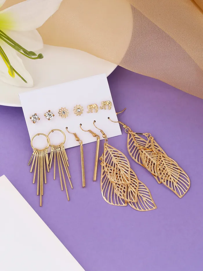 Yellow Chimes Earrings for Women and Girls Dangler Gold Toned Combo of 6 Pairs Studs Danglers Earrings Birthday Gift for girls and women Anniversary Gift for Wife Yellow Chimes Earrings