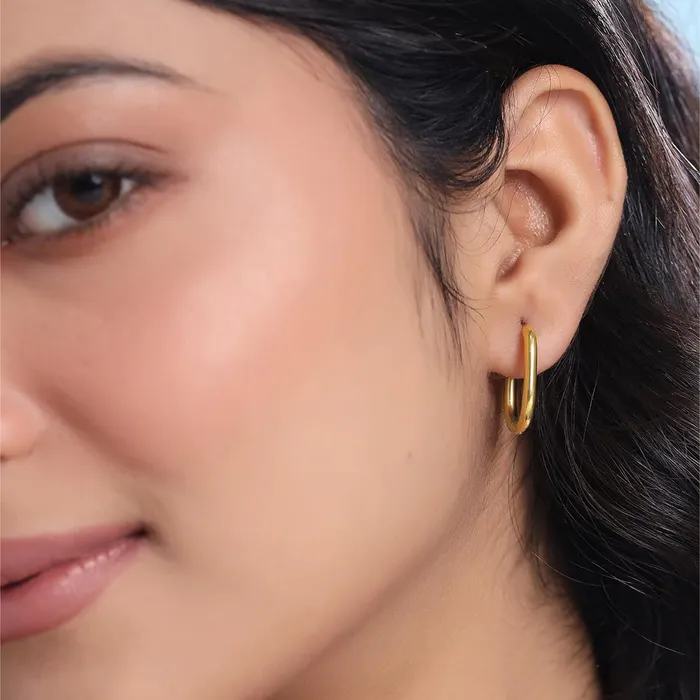 Yellow Chimes Earrings for Women and Girls Fashion Golden Hoop Earrings for Women Gold Plated Stainless Steel Geometry Statement Hoop Earrings Birthday Gift for Girls and Women Yellow Chimes Earrings