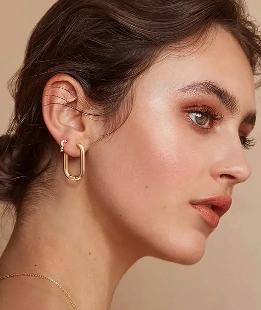 Yellow Chimes Earrings for Women and Girls Fashion Golden Hoop Earrings for Women Gold Plated Stainless Steel Geometry Statement Hoop Earrings Birthday Gift for Girls and Women Yellow Chimes Earrings