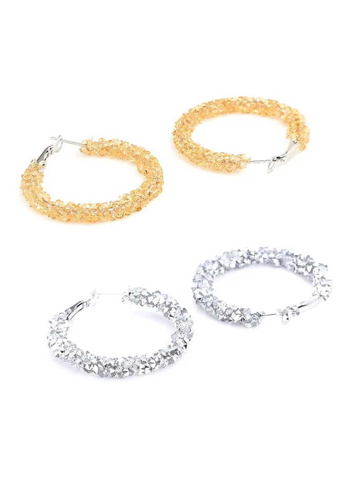 Yellow Chimes Earrings for Women and Girls Fashion Silver Gold Hoop Earrings 2 Pairs Silver Gold Toned Stardust Hoops Earring Set Birthday Gift for Girls Women Anniversary Gift for Wife Yellow Chimes Necklaces