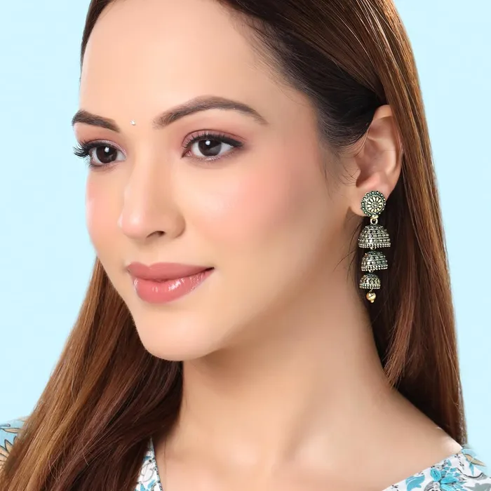 Yellow Chimes Earrings for Women and Girls Traditional Multicolor Jhumka Earrings Oxidised Gold Plated 2 Pairs Combo Long Dangler Jhumki Earrings for women Birthday Gift For Girls Women Yellow Chimes Earrings