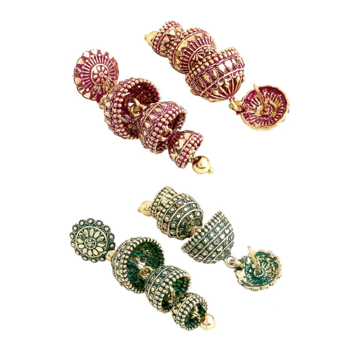 Yellow Chimes Earrings for Women and Girls Traditional Multicolor Jhumka Earrings Oxidised Gold Plated 2 Pairs Combo Long Dangler Jhumki Earrings for women Birthday Gift For Girls Women Yellow Chimes Earrings