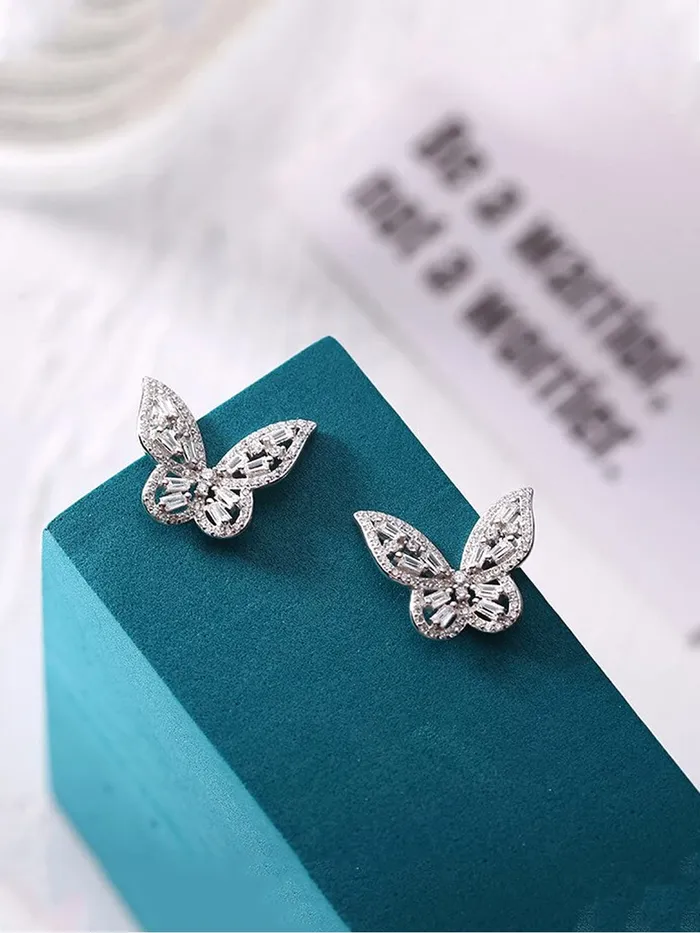 Yellow Chimes Earrings for Women and Girls White Stud Earrings for Women Silver Toned Crystal Butterfly Shaped Stud Earrings Birthday Gift for girls and women Anniversary Gift for Wife Yellow Chimes Necklaces