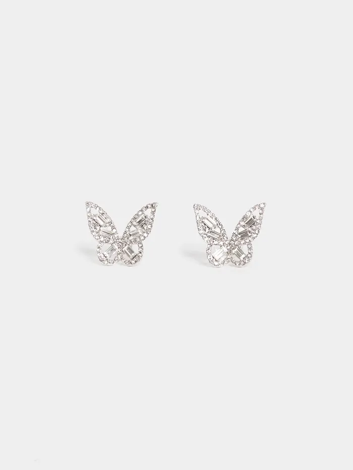 Yellow Chimes Earrings for Women and Girls White Stud Earrings for Women Silver Toned Crystal Butterfly Shaped Stud Earrings Birthday Gift for girls and women Anniversary Gift for Wife Yellow Chimes Necklaces