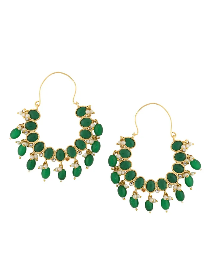 Yellow Chimes Earrings For Women Gold Toned Green Stone Studded Graceful Hoop Earrings For Women and Girls Yellow Chimes Necklaces