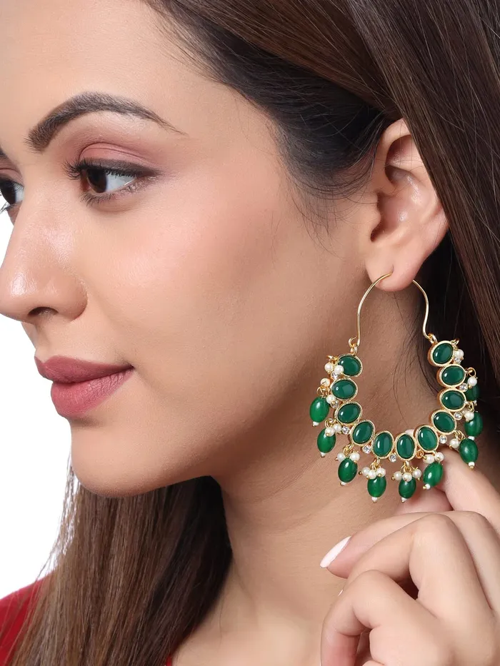 Yellow Chimes Earrings For Women Gold Toned Green Stone Studded Graceful Hoop Earrings For Women and Girls Yellow Chimes Necklaces